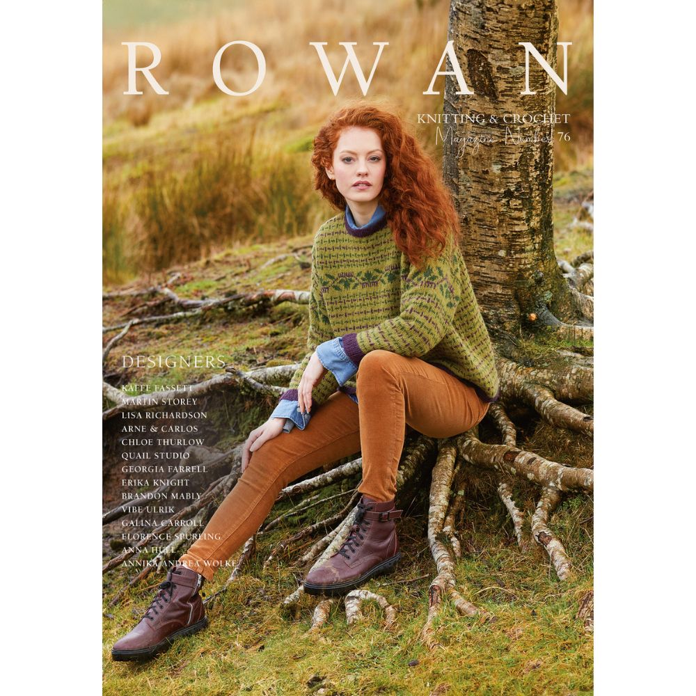 Cover of Rowan Magazine, Issue No. 76, featuring a stylish design and vibrant colours, showcasing contemporary fashion trends.