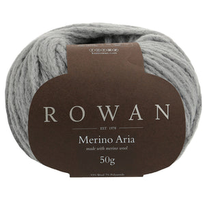Display of rowan merino aria yarn, highlighting its chunky, soft halo and beautiful dye absorption, perfect for knitters.