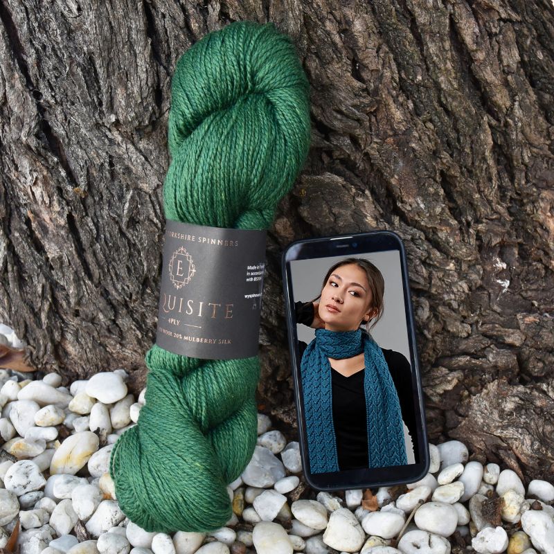 Eve Fishtail Scarf Yarn and Digital Pattern Bundle Green Colourway