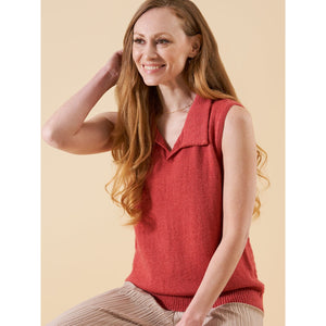 Daisy Fishtail Lace Polo Top Yarn and Digital Pattern Coral Colourway