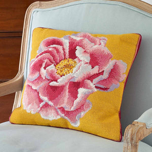Coral Peony on Yellow Cushion