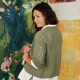 green knitted cardigan